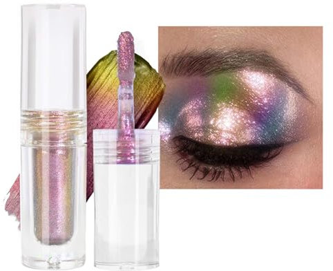 Flüssige Chamäleon Lidschatten, Metallic Schimmer Changing Liquid Eyeshadow, Langanhaltend & Wasserfest Glitzer Lidschatten, Holografische & Multichrome Augen Make-up, Fantastischer Farbwechseleffekt