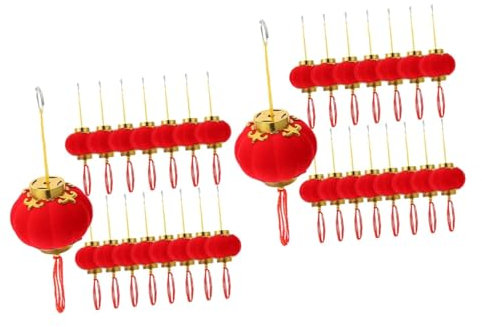 HOMSFOU 32 STK Laternenverzierungen des Neuen Jahres Dekorationen Mini Rote Laterne Vintage Chinesische Laterne Silvester- Silvester-Party- Glück Hängende Laterne Beflocktes Tuch
