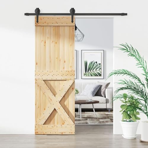 Sufrk Porte coulissante et kit de quincaillerie 70x210 cm pin Massif Abris De Jardin,Abri De Stockage pour Jardin,Abri D'Outils De Jardin