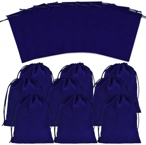 Dokeno 20 Stück Samtbeutel, Samt Schmuckbeutel, Tunnelzug Schmuck Beutel, Samtbeutel Mit Kordelzug, Samtbeutel Schmuckbeutel, Weicher Samtbeutel für Hochzeit, Schmuck, Party 12x15CM (Blue)