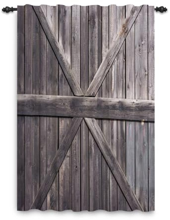ggaimwf Tenda rustica in legno per finestre, porta del fienile in legno, decorazione per la casa del soggiorno, camera da letto, a tema cowboy, con tasca interna per asta, 135 x 175 cm, 1 pannello