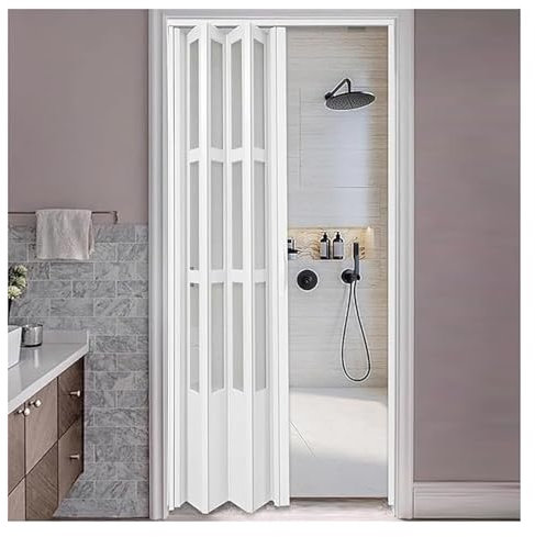 HAOMEISHOP White Modern Sliding Folding Door, Aluminum + Acrylic, 68 W x 203 H, Concertina Gate, Room Divider Partition Door, Easy To Install