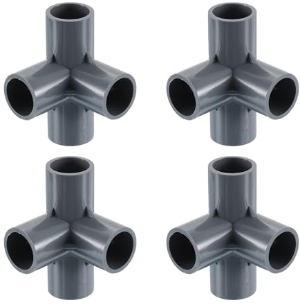 QUARKZMAN 3/4 PVC-Fittings, 4 Stück 4-Wege-Winkelverbinder Winkel PVC-Möbelbeschläge EckbeschlagPVC-Möbel DIY-Regal Gewächshaus Zeltverbindung, Grau