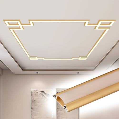 Jievmrs Led Channel Gold Led Indirect Lighting Aluminum Channel, Crown Moulding Led Track Lighting for Ceiling, Led Light Molding Wall Washer Profile for Living Room(9.8ft/3.0m)