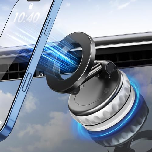 maxtachi Soporte de teléfono giratorio magnético con ventosa de vacío, soporte plegable ajustable de 360°, soporte de coche para iPhone y Android, succión fuerte al vacío para salpicadero