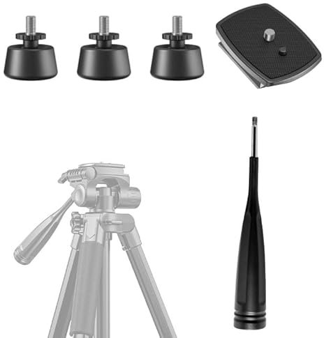 Universal Tripod Accessory Kit, Compatible with DSLR, Smartphone, and Camcorder (1 QR Plate, 3 Leg Pads, 1 Handle)