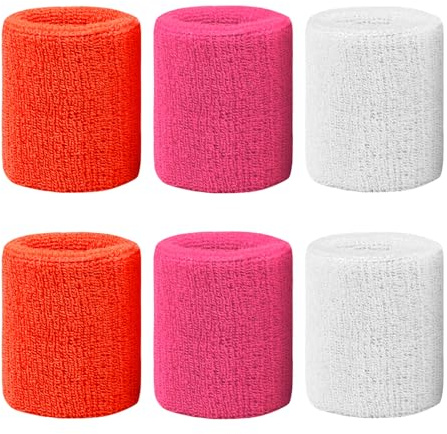 6 PCS Bandeau Poignet, Poignet Eponge, Bandeau de Poignet en Coton Doux, Brassard Éponge Absorbant pour Sport, Idéal pour Le Gym, Tennis, Course, Basketball et Autres Activités Sportives