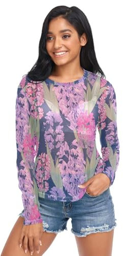 Haut à manches longues en maille jacinthe florale violet transparent S-XXL, Jacinthe florale violette, XL