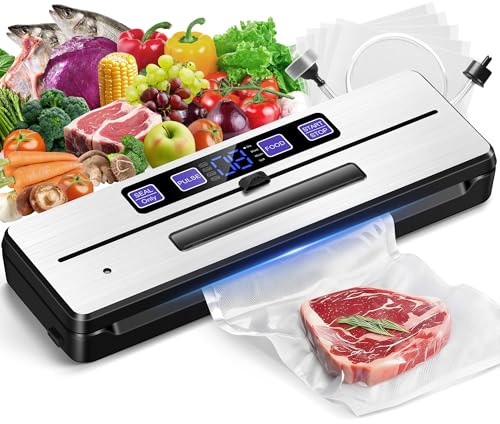 LanBlu Macchina Sottovuoto Alimenti con Doppia Sigillatura a Caldo, 7 in 1 Macchina Sottovuoto Professionale Fino a 8 Volte Più Freschi, 80KPA Sigillatrice Sottovuoto per Alimenti Secchi che Umidi