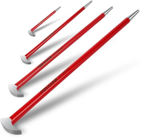 TOOLEAGUE 4Pcs Rolling Head Pry Bar Set,6,12,16,20 Heavy Duty Pry Bars | Hand Tool for Garages,Machinery Aligning & Prying, Red