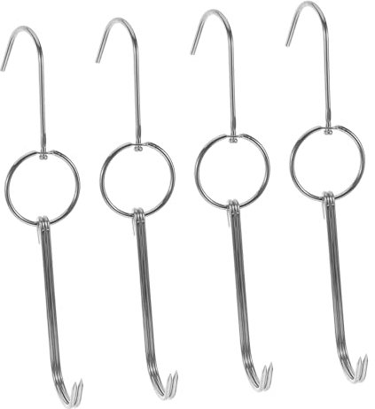 TOYANDONA Crochets à Rôtir Doubles En Acier Inoxydable 28,5 Cm, Robustes Et Résistants à La Chaleur, Lot De 4 Pour Barbecue Extérieur Et Camping, Accessoires à Suspendre Viande Pour Cuisson Et Fumage
