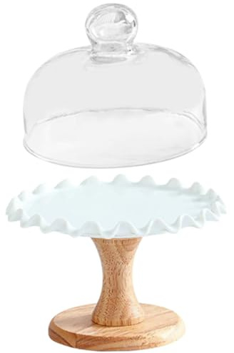 Gatuida Présentoir à Gâteau Céramique avec Couvercle Plateau à Fruits et Pâtisseries Socle Haut pour Desserts et Snacks pour Fêtes et Mariages