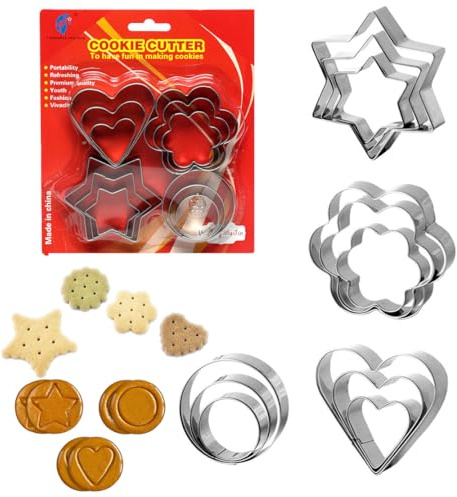 GHPKOTW 12 Pièces Emporte-Pièces, Emporte-Pièces Ronds, Emporte-Pièces en Forme de Cœur, Étoiles, Fleurs, Emporte-Pièces à Biscuits, Emporte-Pièces Patisserie, Cookie Cutter