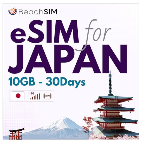 BeachSIM Japan eSIM. 10 GB Daten bei 4G/5G-Geschwindigkeiten. Einfaches Aufladen. Funktioniert auf eSIM-kompatiblen iOS- und Android-Geräten. Gültig für 30 Tage.