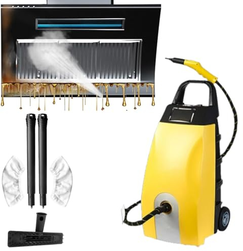 Limpiador motor a vapor alta temperatura de 3,5 L: Hidrolavadora a vapor multiusos alta presión 3000 W, con vapor continuo, 6 accesorios y calentamiento en 40 segundos para el hogar Yellow+mop
