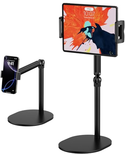 POLESTO Supporto per Tablet, Supporto da Scrivania con Braccio Regolabile e Rotazione 360°, Supporto per Monitor Portatile Compatibile con iPad Mini/Air/Pro, Kindle, Switch, Galaxy Tab e Cellulari