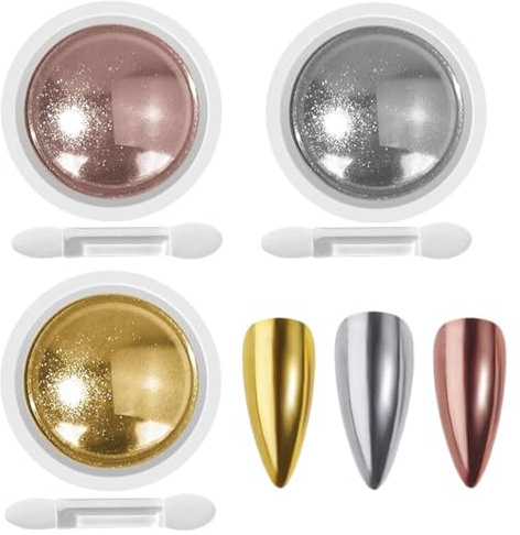 COYUN 3 Pcs Chrome Nail Powder Chrome Pulver Nägel Champagnerrosa Gold Silber, Spiegeleffekt Metallisches Chrompulver Für Nägel, Nagelpulver Für Nagelstudios Zum Selbermachen, Nail Charms