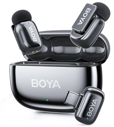BOYA Mini 2 Micrófono Inalámbrico, Micrófono de Solapa con USB-C y Cancelación de Ruido, Micrófono Lavalier Teléfono Móvil Compatible con iPhone 15/16/17/Smartphones Android para Creadores de