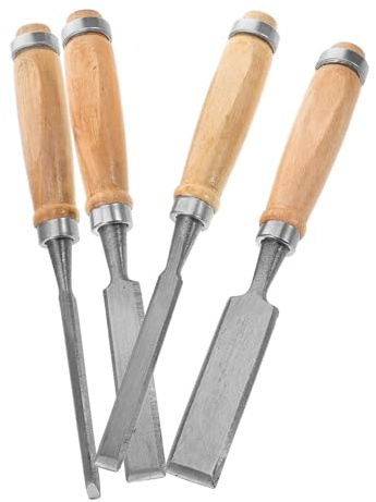 Gogogmee 4pezzi Scalpello per Legno Punta Piatta Set di Strumenti per Intaglio con Manici in Legno Portatile per Incisione Modellatura e Scultura