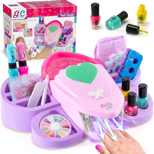 PtyPop Nagelstudio Kinder Mädchen Geschenke 6 7 8 9 10 Jahre Maniküre Set mit Nageltrockner Peel Off Nagellack Nagelsticker Nageldesign Nagelset Weihnachten Geburtstag Geschenke für Mädchen