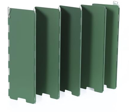 Rhino Valley Pare-Vent Pliable, 10 Plaques Pare-Brise de Camping, Protection Antivent pour Rechaud Gaz, Portable Stove Pare-Brise avec sac de rangement,pour Camping Réchaud Extérieur, Pique-Nique,Vert