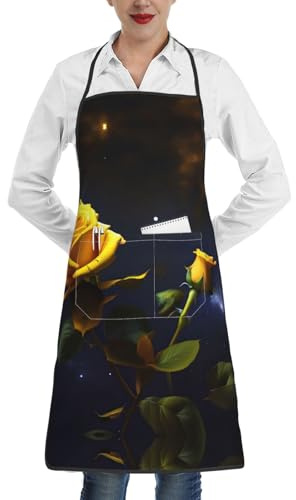 WXCJWD Delantal de trabajo impermeable con diseño de rosas amarillas, para hombres y mujeres, ideal para cocinar, asar, jardinería, carpintería, ajustable