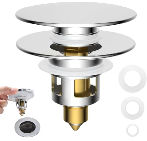 Tappo Lavandino Bagno Universale (25–46 mm) – Tappo per Lavandino Bagno in Ottone con Filtro Integrato | Drain Magic Pop-Up Piletta Lavabo Bagno e Tappo Bidet, Sostituzione per Cucina e Bagno