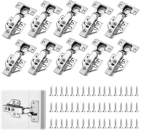 10 Stück Scharniere 35 mm, Hydraulische Möbelscharniere mit Dämpfer, 45° Topfscharniere für Küchenschrank, Kleiderschrank & Schranktüren, Full Overlay Schrankscharniere inkl. Schrauben