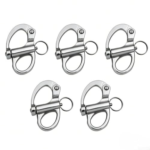 Bebykilemi Grillo a scatto fisso a sgancio rapido da 5,1 cm per sollevamento marittimo, vela e attività all'aperto, in acciaio inossidabile SS316, argento, compatibile con fune metallica, 5 pezzi
