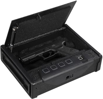 Aptliton Pistol Safe with Fingerprint Password Key Lock, Heavy Duty Steel Handgun Security Safe with Cable & Foam Lining, Portable Gun Lock Box for Bedside Home Car Office, Black