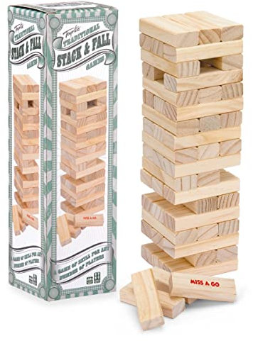 Toyrific Stack and Fall Tumble Tower Game Stacking Balance Game Set 57 Wooden Blocks