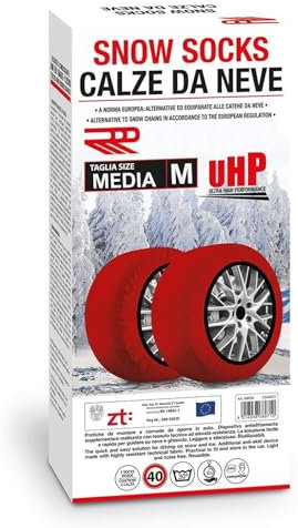 W-Parts Polar Socks - Coppia di Calze da neve W-Parts - Catene Da Neve - OMOLOGATE in ITALIA ed EUROPA - Con Borsa di trasporto + Coppia Guanti di plastica lunghi (Taglia M)