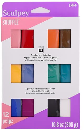 Polyform Ton Sculpey Souffle Multipack .9 oz 12 kg | Leichter Ofenbackton mit Wildleder-Finish, flexibel und rissfest für Schmuckherstellung, Ohrringe und Bastelarbeiten