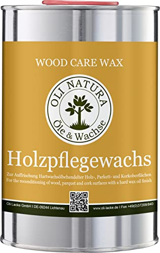 OLI-NATURA Holz-Pflegewachs (Zur Auffrischung und Pflege aller hartwachsöl-behandelten Holzoberflächen), 1 Liter, Farblos/natur | Zur Auffrischung und Pflege hartwachsöl-behandelter Spielzeuge, Möbel, Treppen, Parkett-, Kork- & Holzböden im Innenbereich