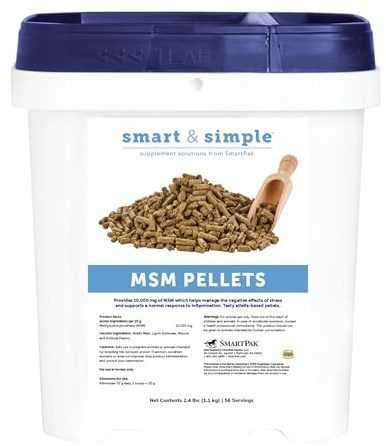 SmartEquine Smart & Simple MSM Pellets | Helps Manage Effects of Stress | Horse Supplement Aids in Cellular and Tissue Strengthening | 56 Servings | 2.4 lb Bucket