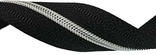 1m Endlos-Reißverschluss 3mm gold/silber Spirale, schwarzes Band, 28mm, Farbwahl, Farbe:silber