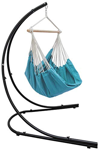 AMANKA XXL Hängesessel mit Gestell Outdoor - 210cm Metall Hängesesselgestell - 185x130cm Hängestuhl mit Ständer Hängesitz Gartenmöbel Hängesessel Balkon mit Gestell Gartenschaukel für Erwachsene