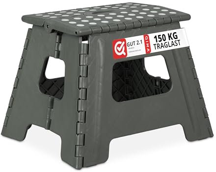 Relaxdays Klapphocker faltbar, Camping Hocker, Kinder Badhocker, bis 150 kg, Kunststoff, HBT: 30 x 37 x 29 cm, hellgrau