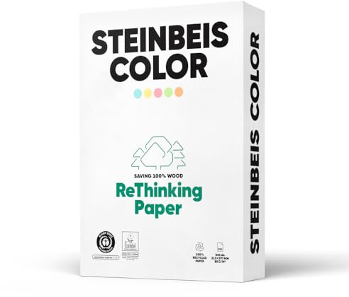 Steinbeis Color ReThinkingPaper Kopier-Papier – DIN A4 Recycling-Papier 80 g/m², Drucker-Papier ISO 20494, Blue, 5 x 500 Blatt