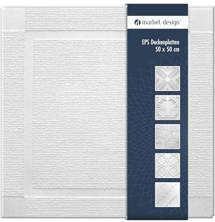 Deckenplatten aus Styropor EPS - Deckenpaneele leicht & robust im modernen Design - (10QM Sparpaket ATLANTA 50x50cm) Deckenplatten Feuchtraum Dekor