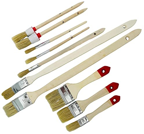derendo 10-teiliges Pinselset Maler (3X Flachpinsel, 2X Heizkörperpinsel, 2X Rundpinsel, 3X Malpinsel), Malerpinsel Set mit Holzgriff für Farben und Lacke