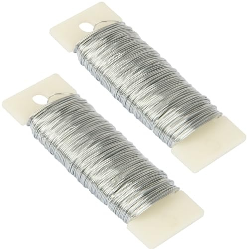 2 rullar paddeltråd, 22 Gauge grön blommig tråd för blomsterarrangemang, hantverk, krans, växthantverk (silver, 2 rullar)