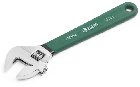 SATA ST47223SC Rollgabelschlüssel, Einmaulschlüssel, Englender, Schraubenschlüssel verstellbar 8/200 mm, aus Chrom-Vanadium Stahl mit Messskala und Tauchgriff