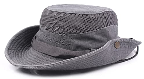 KeepSa Baumwolle Sonnenhut Herren Sommerhut UV Schutz Wanderhut Fischerhut Trekking Faltbar SafariHut mit Kinnband Outdoor Buschhut Hiking Bucket Hat