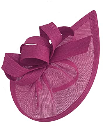 Caprilite Fascinator / Fascinator, vegan, mit Mond-Reifen, Kopfband, Hochzeit, Ascot Races, maßgeschneidert, Sinamay-Scheibe, fuchsia pink, Einheitsgröße