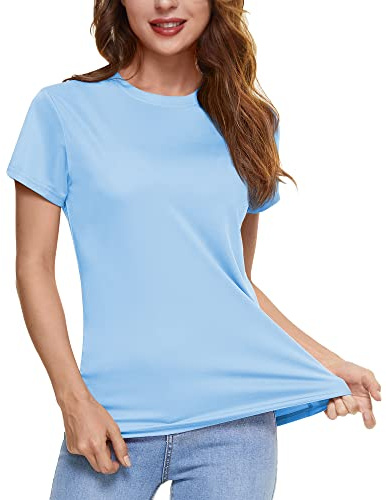 KEFITEVD Camisa Deportiva Transpirable para Mujer Verano Manga Corta Tops para Correr Ligero Entrenamiento Tops Cascada Azul, XL