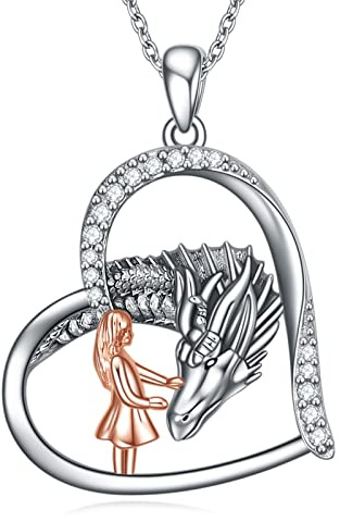 YAFEINI Drachen Halskette für Mädchen - 925 Sterling Silber Drachen Anhänger Kette - Schmuck Geschenk für Damen