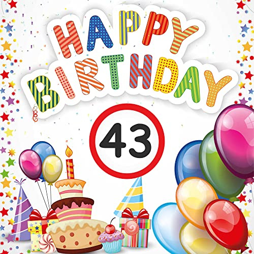 Lona de cumpleaños – Pancarta de cumpleaños – 43 años – 100 x 100 cm – Feliz cumpleaños – Personalizado con la edad – Niños y adultos – Interior y exterior