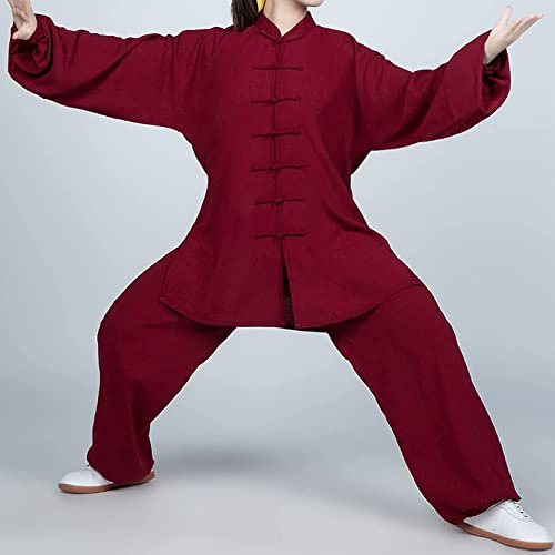 WoCOyo Tai Chi Vêtements Loisirs Respirant Coton et Lin Tenue De Tai Chi Kung Fu Et Qi Gong Couleur Unie Taekwondo Arts Martiaux Costume pour Homme Femme Costume Chinois,005,XXL