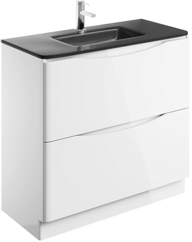 Go Bathrooms Eaton 900mm Floor Standing White Vanity Unit Includes Grey Glass Basin Gloss Finish Bathroom Furniture Storage Sink Unit